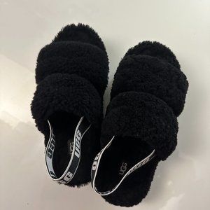UGG oh fluffita slingback sheepskin black slippers platform